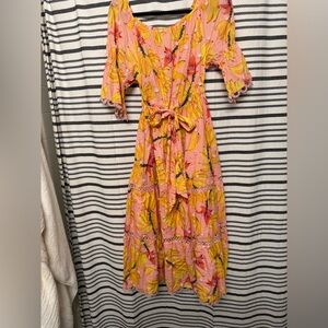 FARM Rio Pink and Yellow Banana Maxi Dress